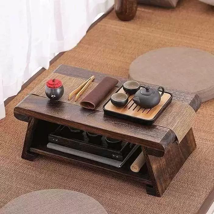 원목 테이블 접이식 일본 다다미 좌탁 거실 실목 탄화 접이식 50x30x20 - 상품 이미지