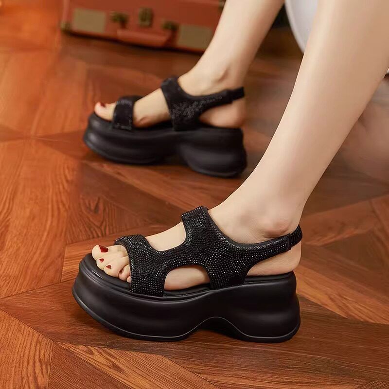 푹신한 스트랩 키높이 통굽 에스파듀 발편한 피셔맨 웨지힐샌들 웨지샌들 여성 슬리퍼 여름 - 상세 이미지 5