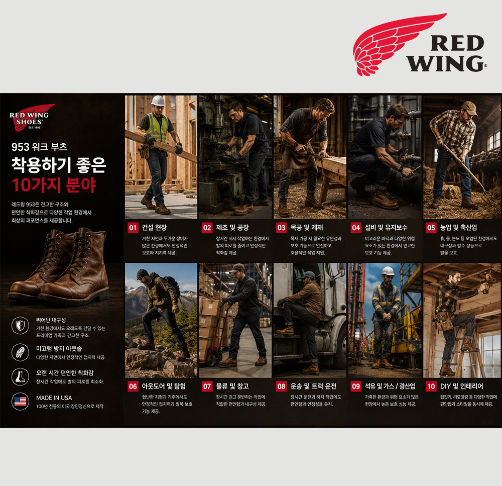 레드윙 8인치 수퍼솔 워크 부츠 953 바이크, 작업화 이미지 7