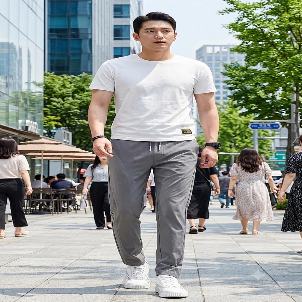 남자 냉감 밴딩 쿨팬츠 여름 시원한 아이스 슬랙스 - 상품 이미지