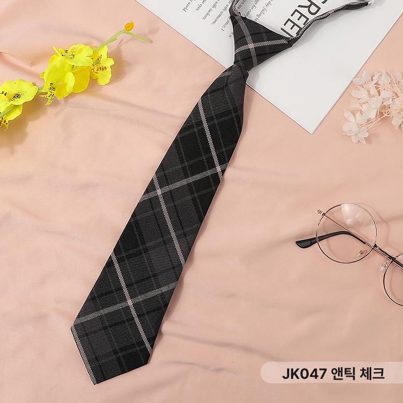 하이틴 체크 넥타이 패턴 자동넥타이 학생 스쿨룩 교복 다용도 블랙 체크 넥타이 A - 상세 이미지 2