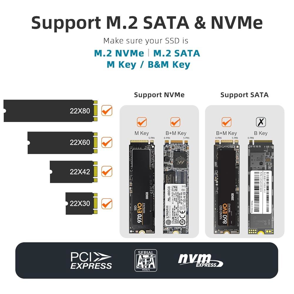MAIWO M.2 NVMe 및 SATA SSD용 인클로저, 2230/2242/2260/2280 키 크기 또는 B+M 크기용 USB A to C SSD 최대 10Gbps, 4TB - 상세 이미지 3