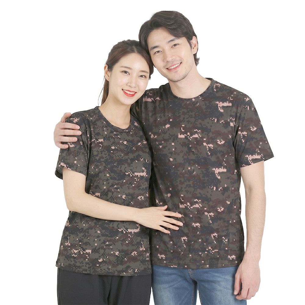국산 남여공용 카모 시원한 여름 쿨론 티셔츠 반팔 작업복 군인 활동복 빅사이즈 120까지 - 상품 이미지