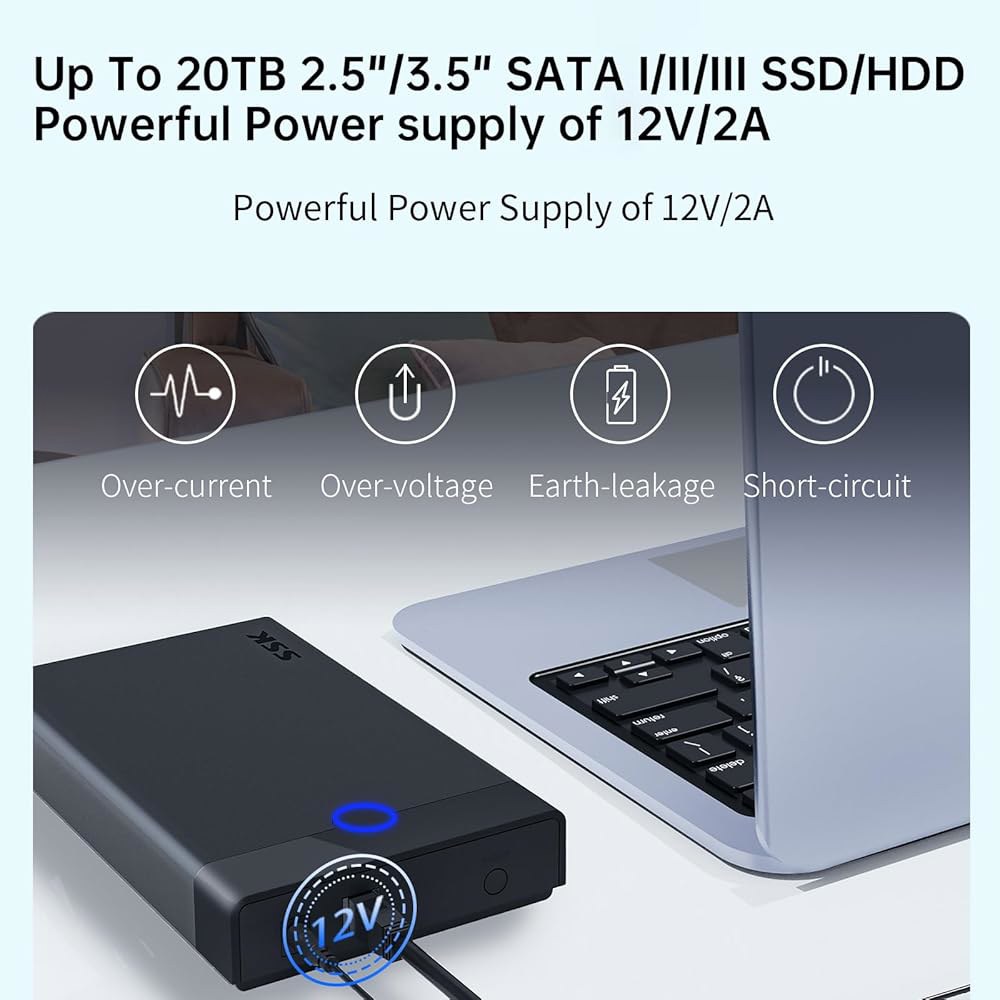 SSK 3.5 외장 하드 드라이브 인클로저 USB 3.0에서 SATA 레이플랫 툴 프리 케이스 도크로 2.5인치 SSD/HDD 최대 20TB 도킹 스테이션에서 UASP 트림 지원 - 상세 이미지 2