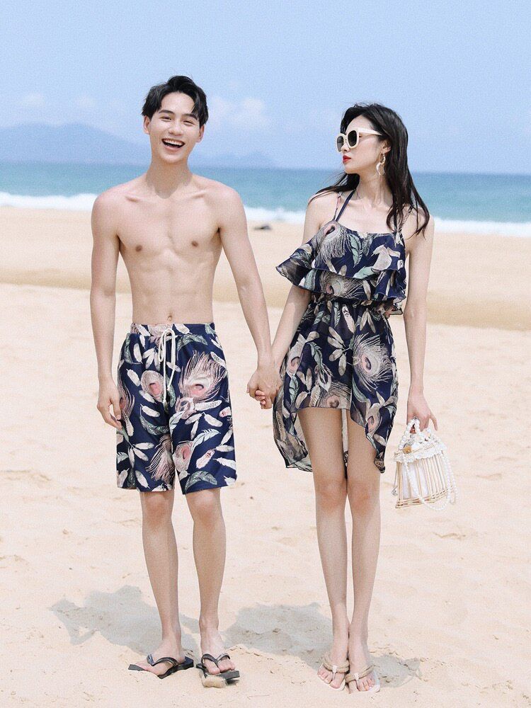 신혼여행 반팔티셔츠 데일리 오버핏 남녀공용 상의 커플룩 캐주얼 바캉스 남여공용 루즈핏 여름 남성용 바지(안감 젖음) L - 상세 이미지 3