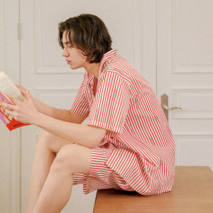 티세르 레터링 남녀공용 커플 잠옷 여름 파자마 시원한 면 반팔 상하의 세... 착용 후기 | 사이즈/핏 총정리 - 상품 이미지 4
