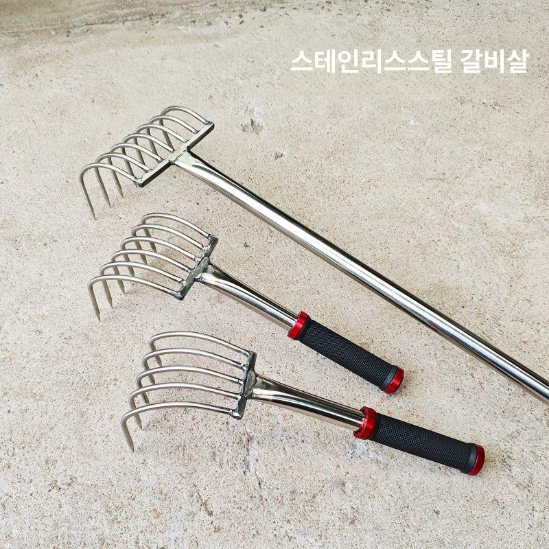 고구마 감자 캐는 괭이 스테인레스 농기구 스텐 갈고리 직선 손잡이 5개 이빨 - 상세 이미지 2