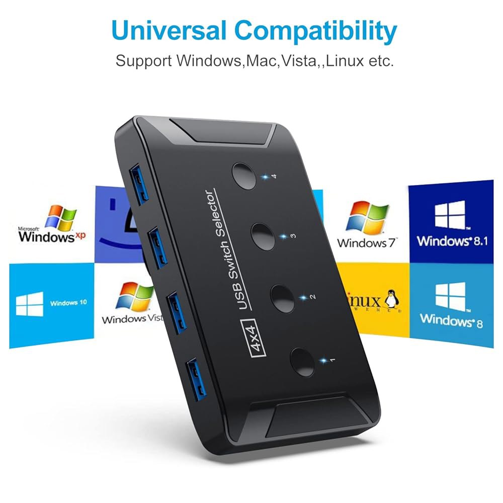 USB 3.0 스위치, 키보드 마우스 프린터 스캐너용 장치 4개를 공유하는 프리미엄 스위처 컴퓨터, Mac /Windows /Linux와 호환되는 주변 박스 - 상세 이미지 3