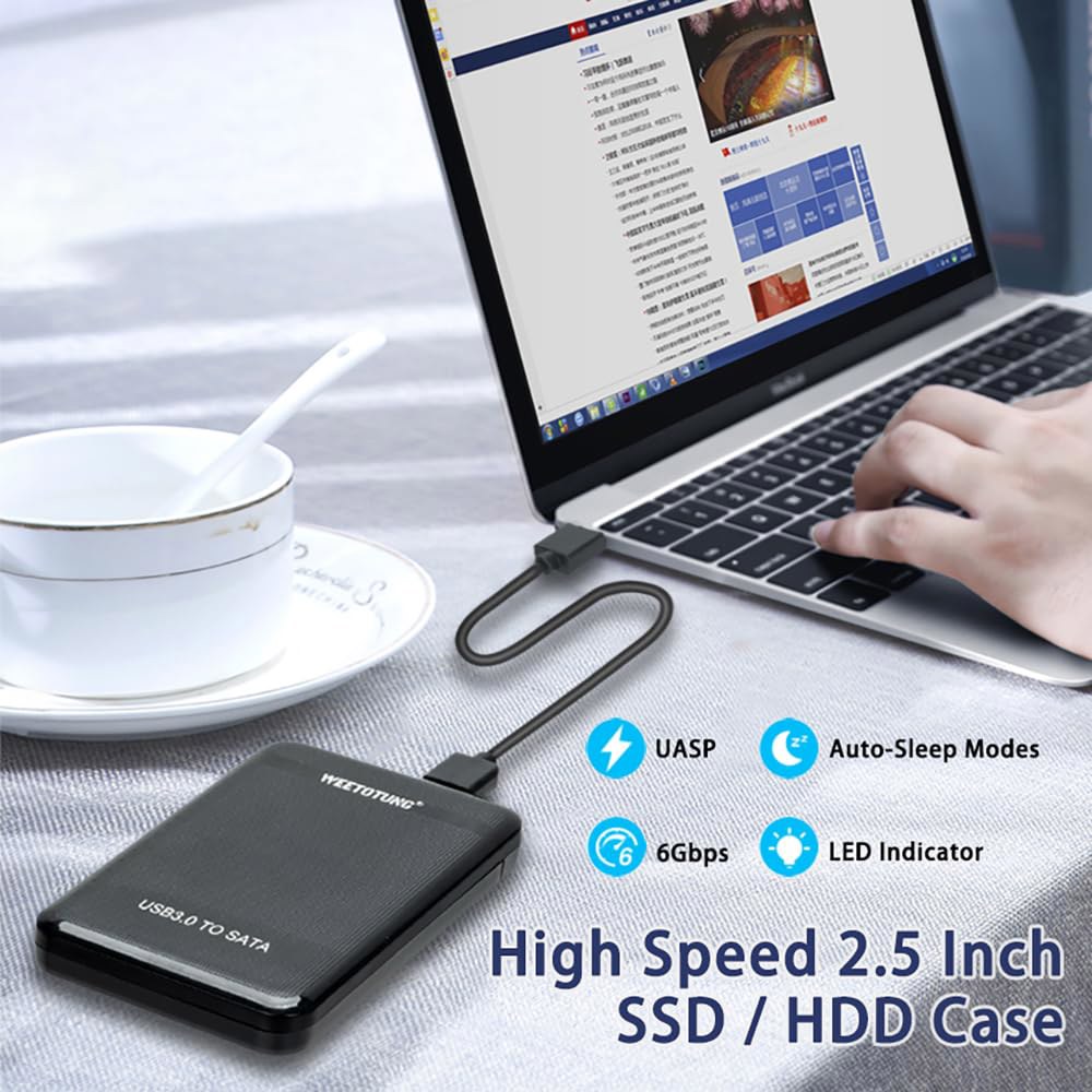 2.5인치 SSD HDD 외장 하드 드라이브 인클로저 - WEETOTUNG USB3.0 5Gbps 툴 프리 케이스, SATA용 UASP 지원 호환되는 7mm / PS5 Xbox - 상세 이미지 3