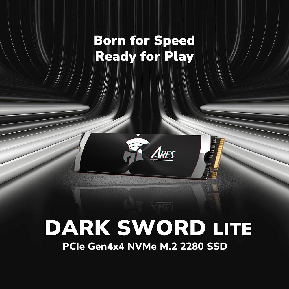 히트싱크 1TB NVMe PCIe 4.0 M.2 2280, 최대 7200 /6850MB /s 고성능 SSD, 게임 제작을 위한 U2013 아레스 다크 소드 라이트 - 상세 이미지 2