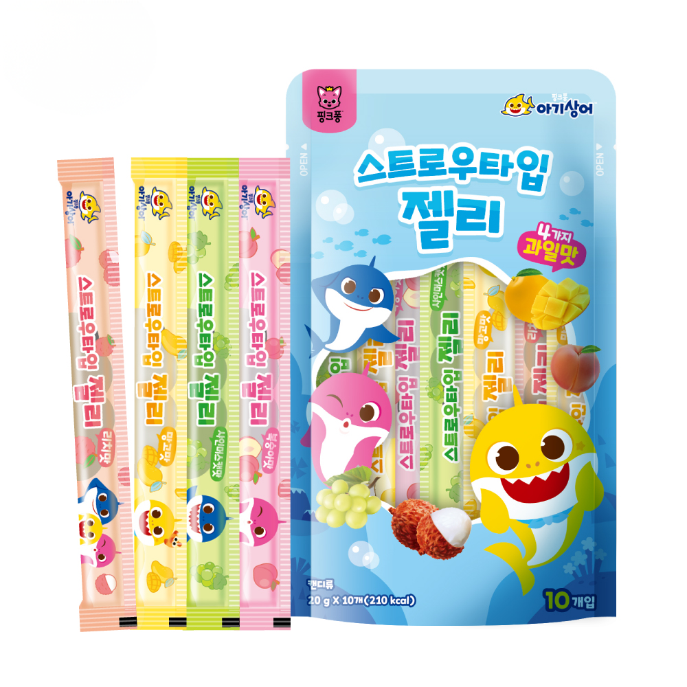 아기상어 젤리 스트로우 식물성젤라틴 50개 100개 4가지맛 유아 아기 키즈 간식 - 상세 이미지 2