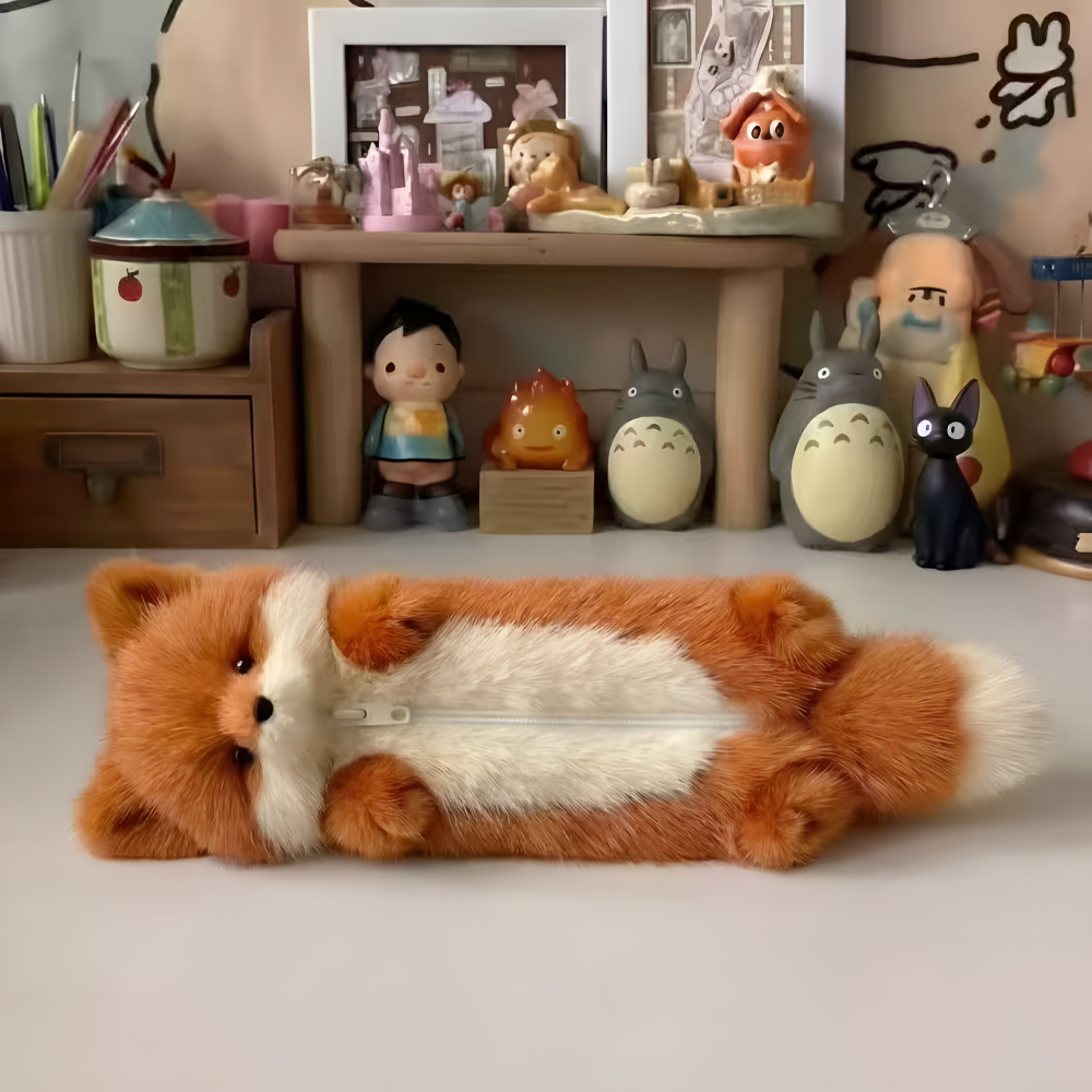 폭신 여우 인형 필통 롱파우치 애니멀 퍼파우치 - 상세 이미지 2