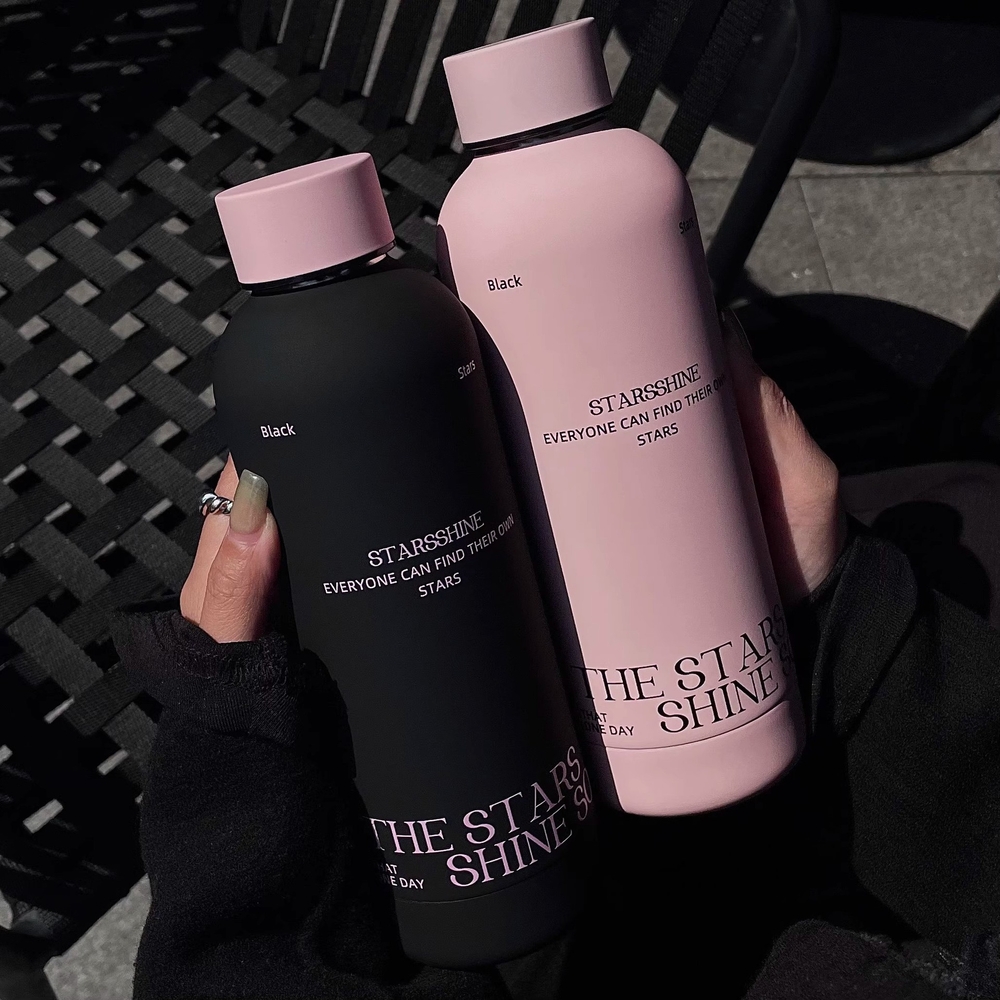 심플 블랙핑크 보온 물병 500ml 대용량 스포츠 헬스 러닝 컵 스테인리스 스틸 스타즈 블랙 500ml - 상세 이미지 3