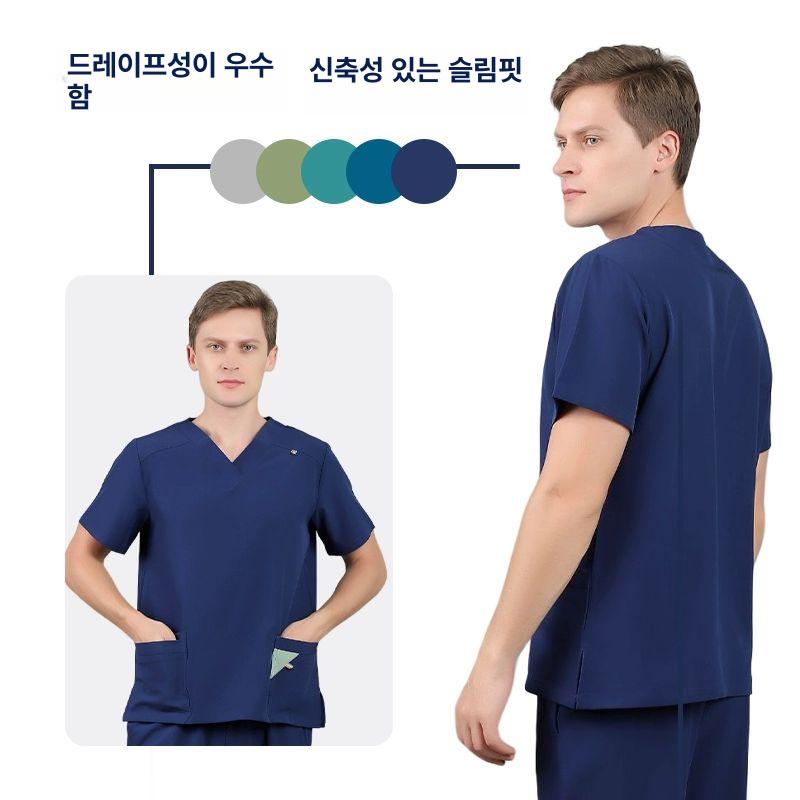 수술실 간호사 유니폼 수술복 빅사이즈 물리치료사복 병원 치료사 네이비블루 반팔 여성용 S - 상세 이미지 4