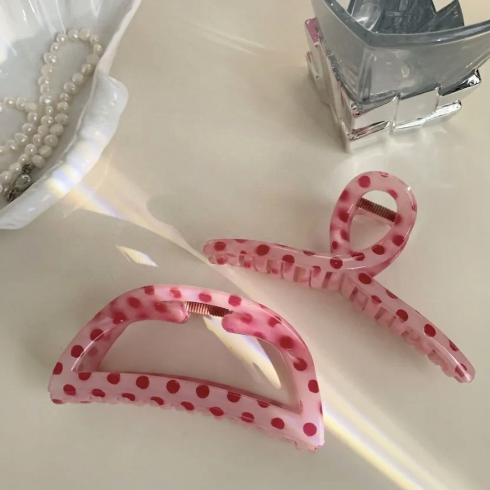 13cm 헤어집게핀 올림머리 긴머리 반묶음 빅사이즈 대형 꼬임 숱많은 머리핀 핑크 도트 - 상세 이미지 5
