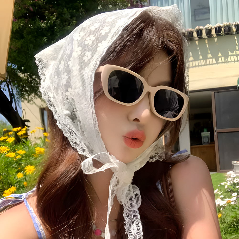 레이스 헤어스카프 뜨개 꽃 헤드 삼각 두건 반다나 빈티지 머리두건 이미지 6