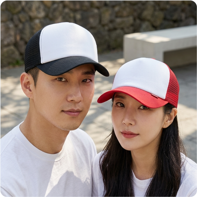투톤 캠프캡 남자대두볼캡 여자 캡모자 여름 메쉬 볼캡 커플 단체 모자 - 상품 이미지