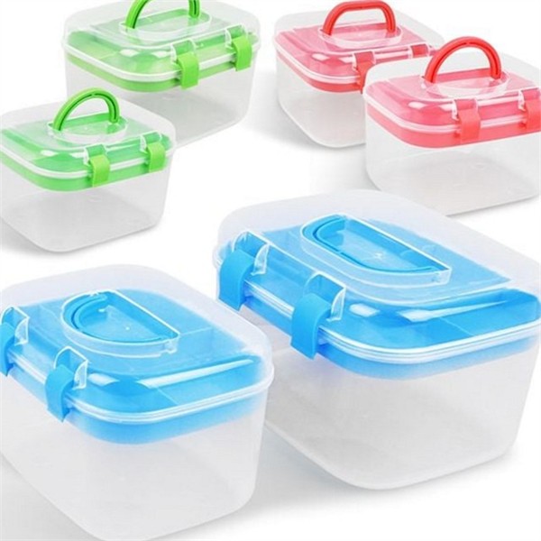 2단 휴대용 정리함 핸들형 투명 정리함 멀티박스 소품 수납함 - 상품 이미지