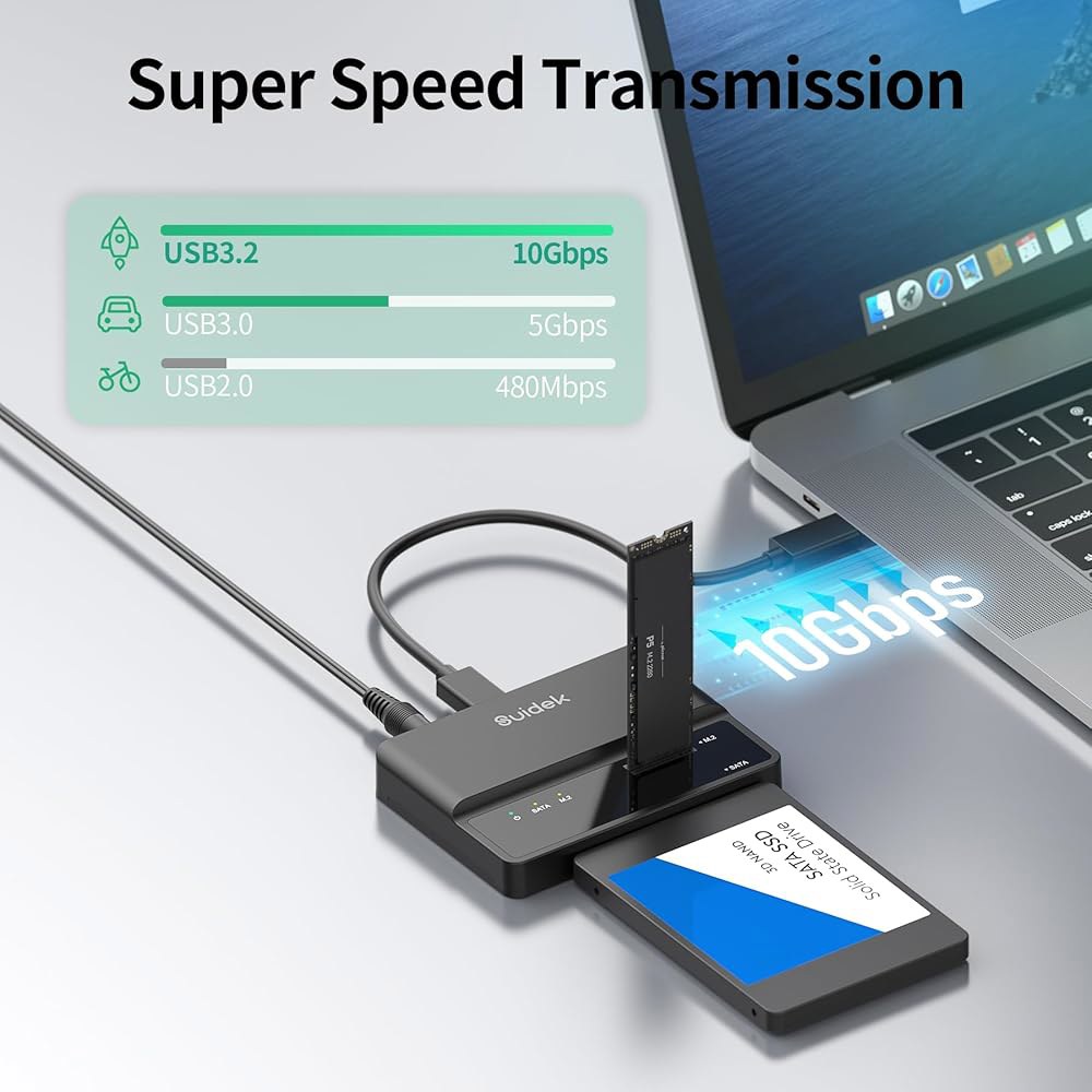 SUIDEK NVMe SSD 인클로저, 10Gbps USB to M.2 및 SATA 어댑터 도구 무료 PCIe 외장 하드 드라이브 리더, M.2(M Key&M+B Key)와 호환 - 상세 이미지 3