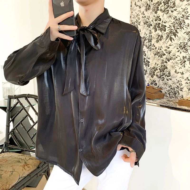 유광 코디 데일리 남자 셔츠 언발 남방 간절기 긴팔 카라넥 오버핏 스타리그레이 M - 상세 이미지 2