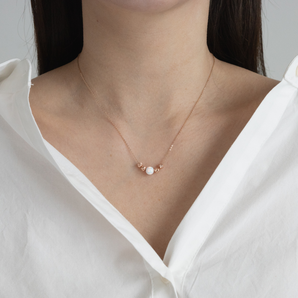 14k 6mm 합성 오팔 컷팅볼 목걸이 OPPN0202 이미지 6