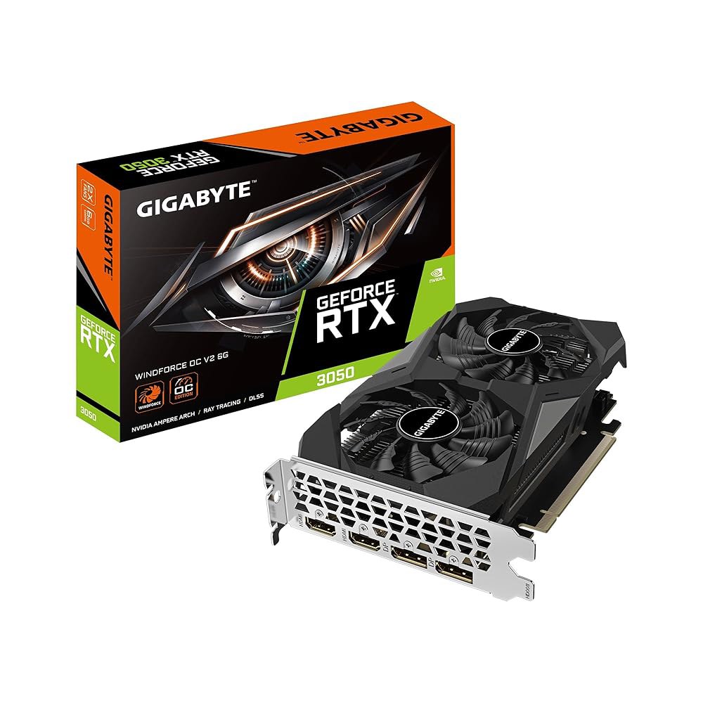기가바이트 지포스 RTX 3050 윈드포스 OC V2 6G 그래픽 카드, 팬 2개, 6GB GDDR6 96비트 GDDR6, GV-N3050WF2OCV2-6GD 카드 - 상품 이미지