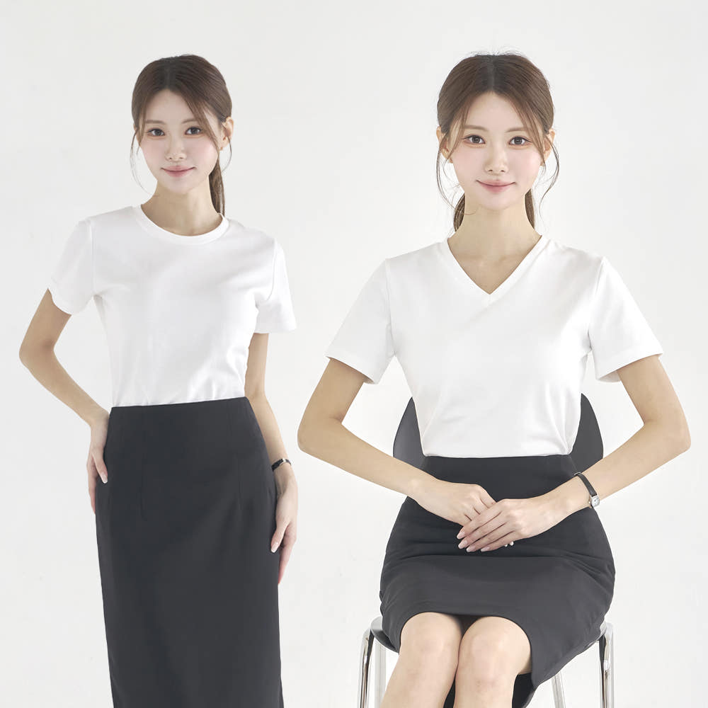 항공 승무원 브이넥 반팔 티셔츠 가격 비교 더웨이나인 항공 승무원 브이넥 반팔 티셔츠