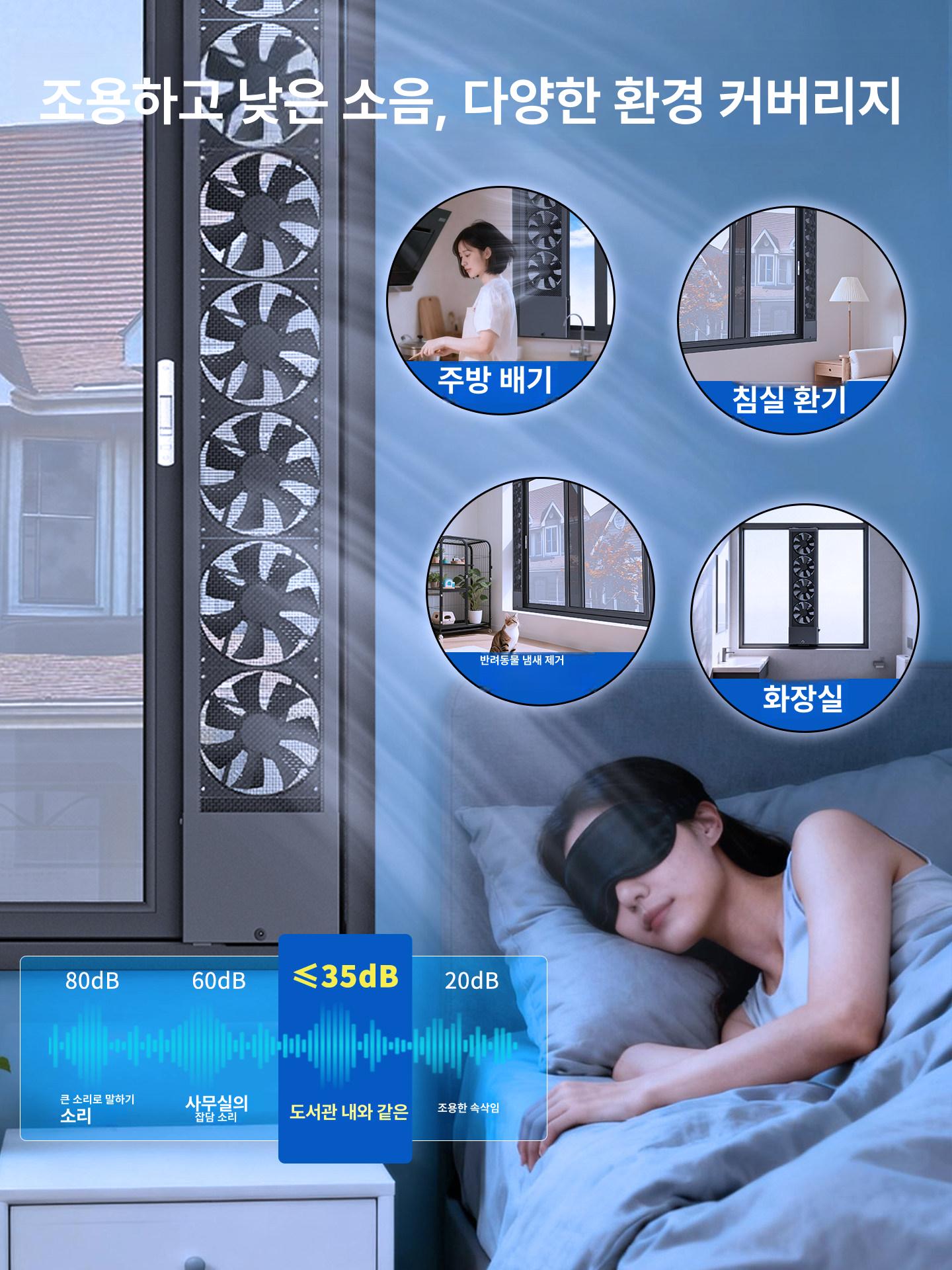 창문 길이 배기팬 무타공 창틀형 환풍기 환기팬 조절형 [5세대 1단계] 35-45cm - 상세 이미지 4