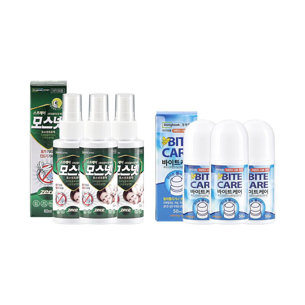 동국제약 모스넷스프레이 60mL 3개 + 바이트 케어 50ml 3개 - 상품 이미지