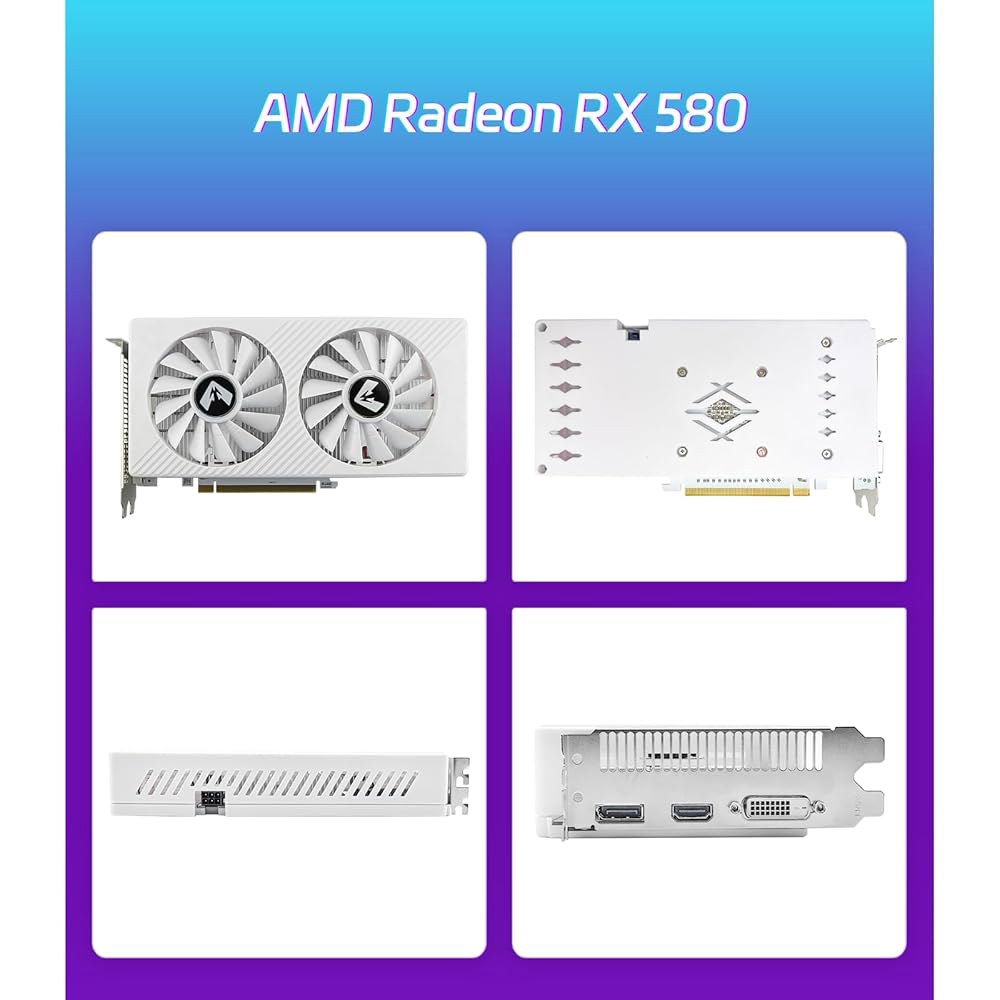 MOUGOOL AMD 라데온 RX 580 게이밍 그래픽 카드, 8GB GDDR5 256비트, 듀얼 팬 냉각, DP / HDMI DVI 비디오 출력, PCI Express X16 - 상세 이미지 3