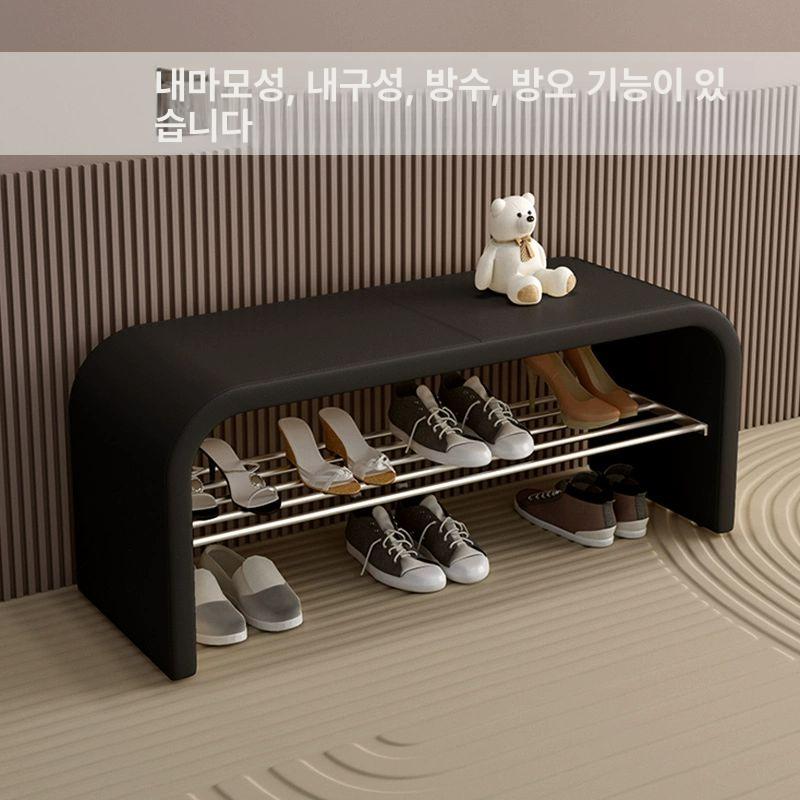 벤치 신발장 인테리어 pu가죽 블랙 스툴 현관 침대 수납 북유럽 선반 의자 - 상세 이미지 5