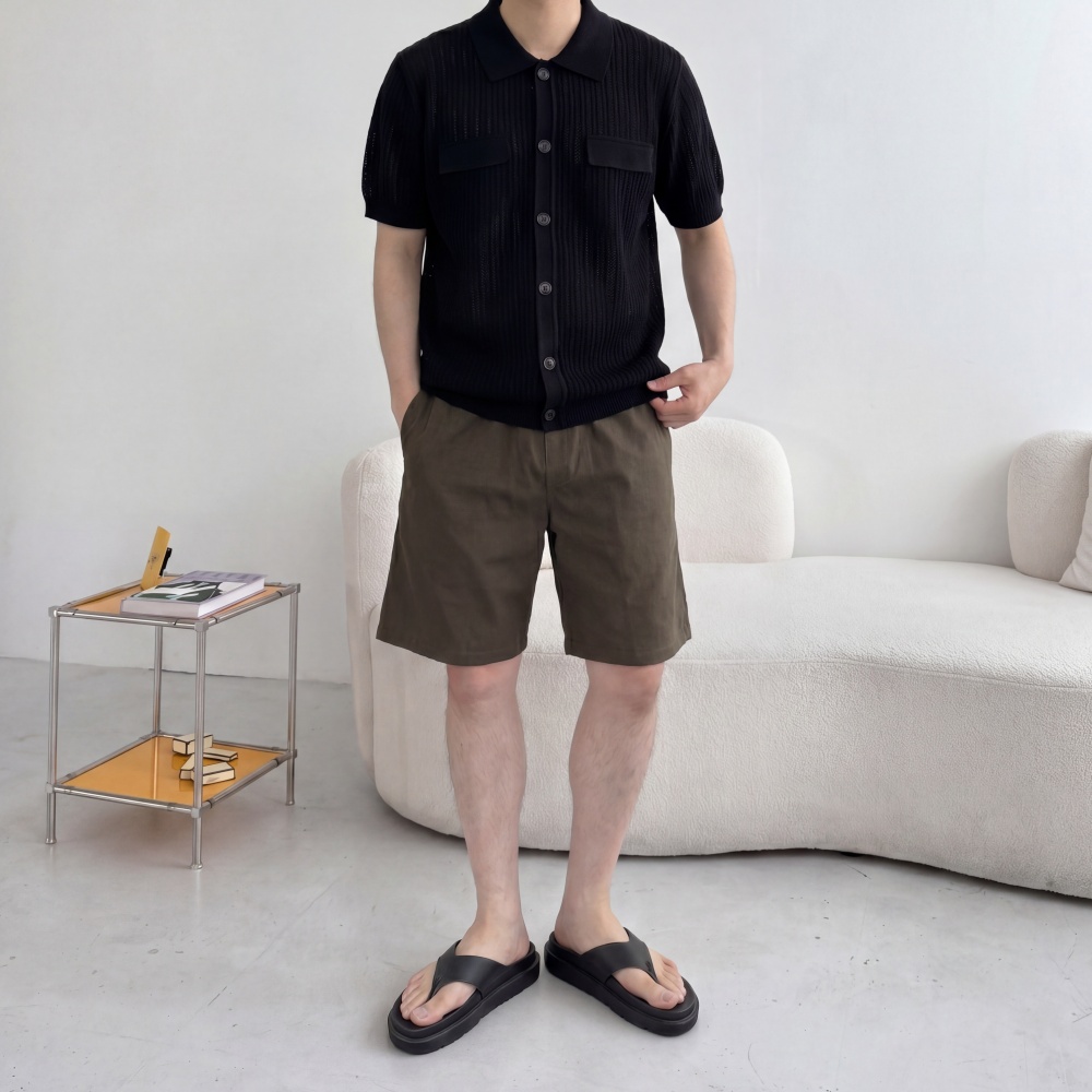 여름 오버핏 레이어드 아가일 그물 남자카라반팔가디건 자켓 이미지 7
