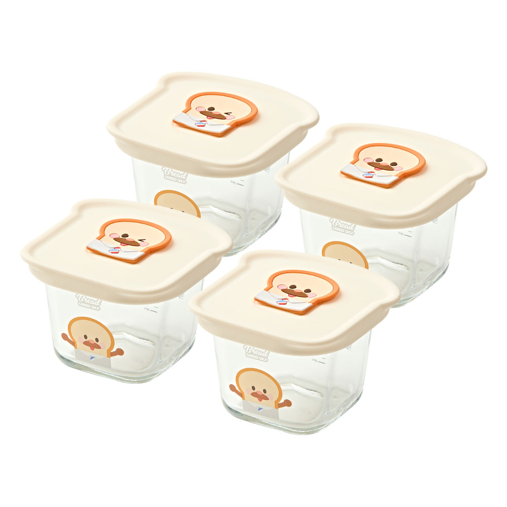 퍼기 이유식 유리 용기 냉장고 밀폐 보관용기 브레드이발소 4P 1SET - 상세 이미지 4