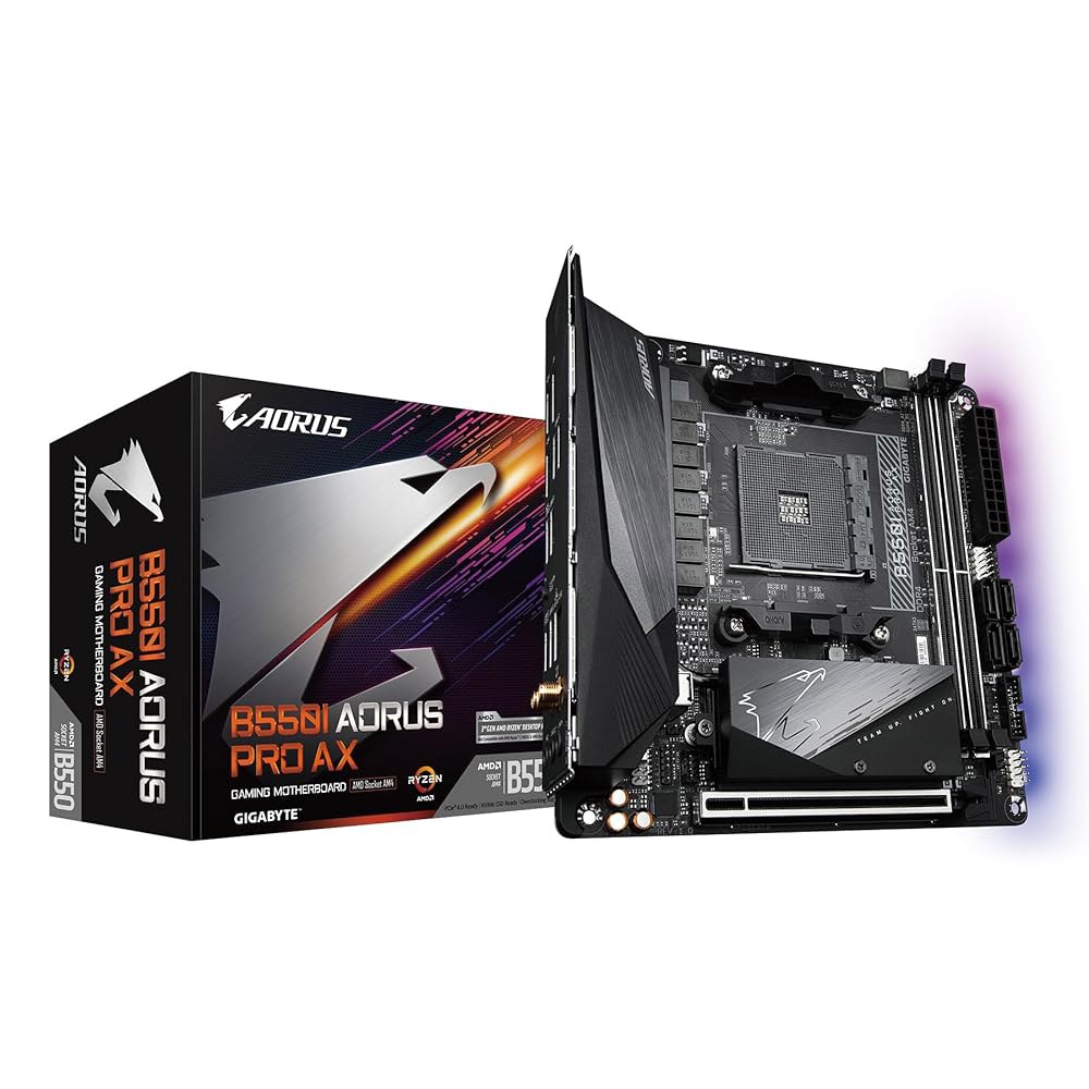 기가바이트 B550I AUS PRO AX AMD AM4 ITX 마더보드, Ryzen 5000/4000/3000 시리즈, DDR4, 6+2 전원 단계, 2X M.2, PCIe 4.0 - 상품 이미지