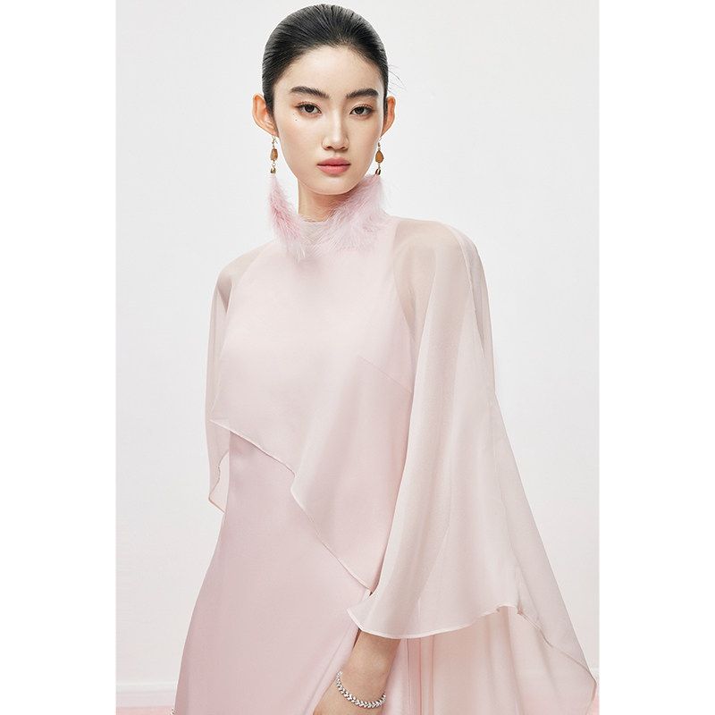 남방 비대칭 반팔 시스루 티블라우스 셔츠 셔링 퍼프 쉬폰 긴팔 퍼프소매 여름 여성 레이스 색상 제라늄 파우더 크기 XS - 상세 이미지 2