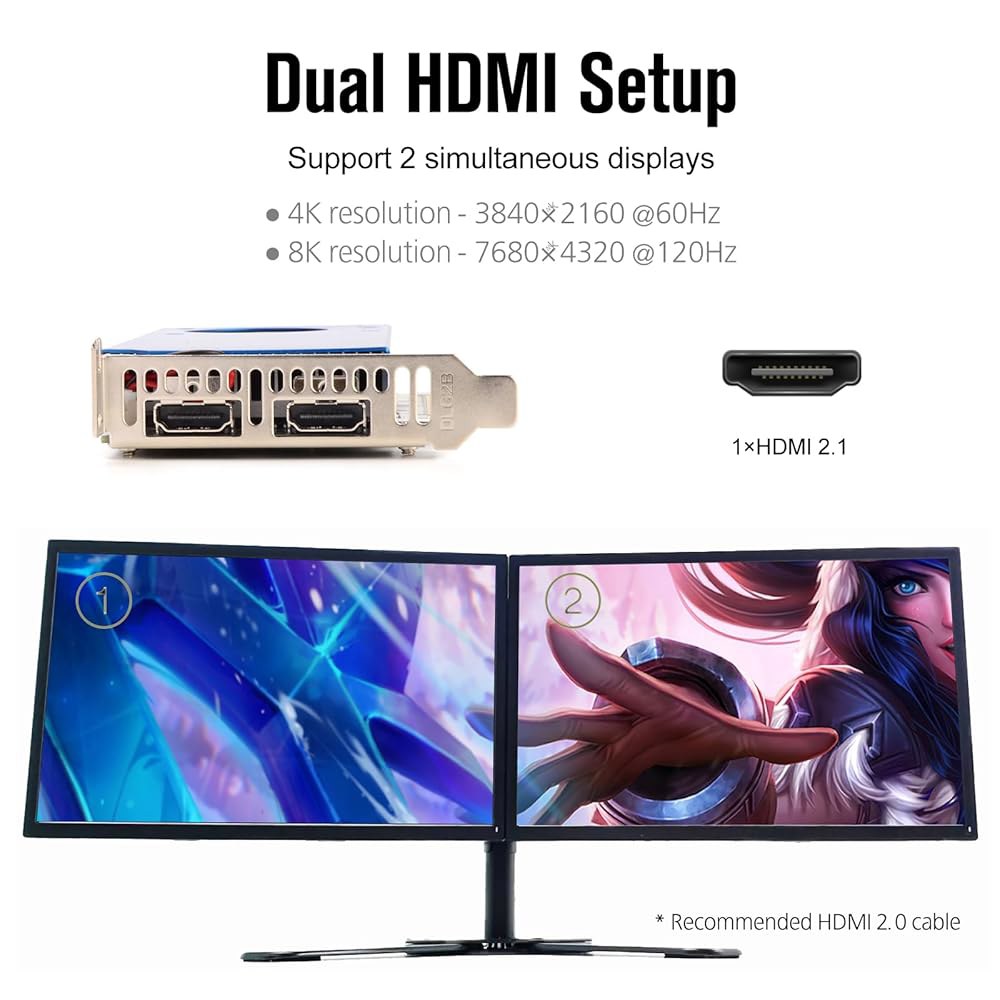 SRhonyra RTX 3050 6GB GDDR6 로우 프로파일 그래픽 카드 96비트 듀얼 HDMI 지원 모니터 설정, PCIe 4.0 x 16 버스 전원, 컴팩트 PC 케이스용 - 상세 이미지 2