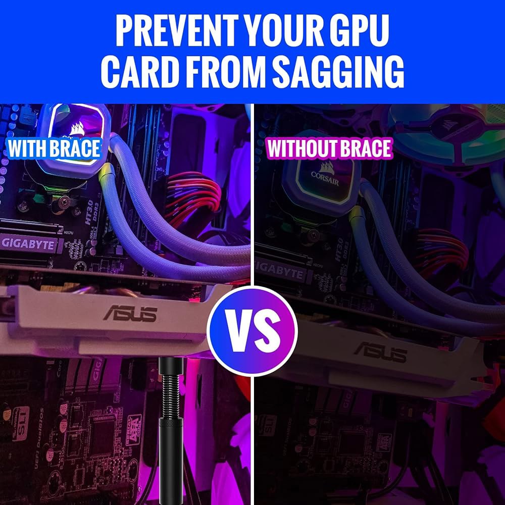아이발라스 GPU 지원 브래킷, 높이 조절 가능한 그래픽 비디오 카드 브레이스, 범용 처짐 방지 홀더, 자석 및 고무 패드가 있는 스탠드(블랙) Blue - 상세 이미지 3