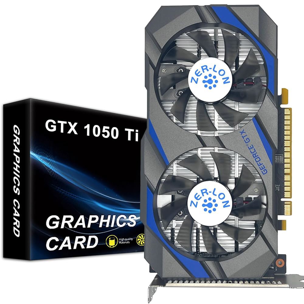 ZER-LON GeForce GTX 1050 Ti 게이밍 그래픽 카드, 4GB GDDR5 128비트 1291MHz DP HDMI DVI 출력 GPU, PCI Express 3.0으 - 상품 이미지