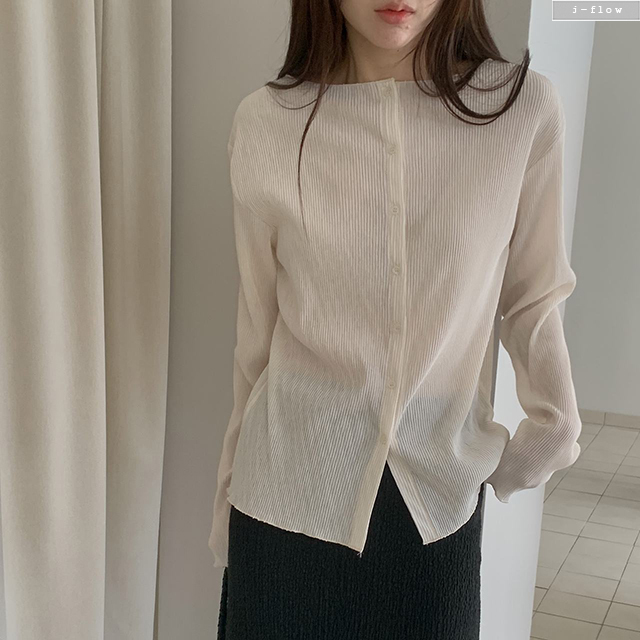 로이든 라운드 플리츠 블라우스 가디건 2col 봄 여름 카라넥 주름 스탠다드핏 제이플로우 - 상세 이미지 4