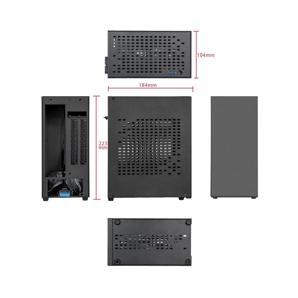 PCIe 3.0 라이저가 장착된 알루미늄 미니 ITX 케이스, JOYJOM PC SFF 소형 폼 팩터 GPU 그래픽 카드 지원 TX 컴퓨터 게이밍 케이스 (블랙) Black - 상세 이미지 3