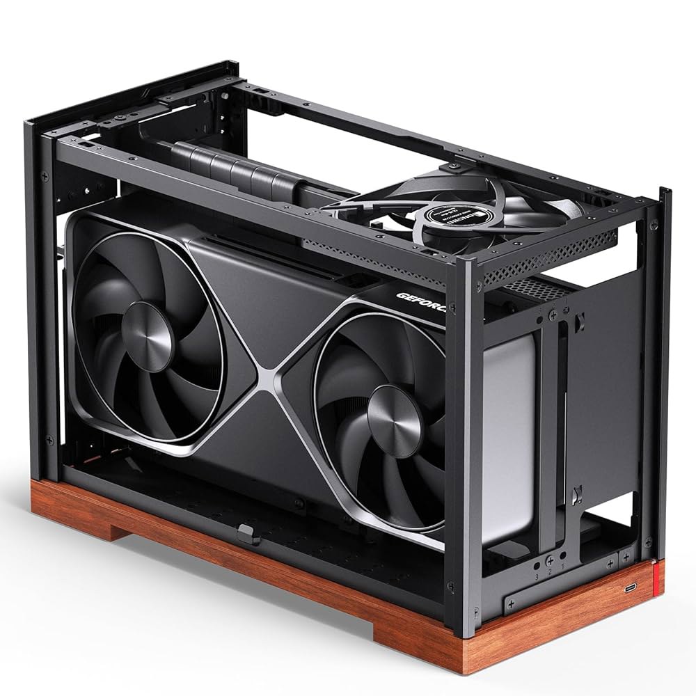 JONSBO T9 미니 ITX PC 케이스, SFF 도구 없는 메시 데스크톱 A4 구조, 블랙 호두 솔리드 우드 베이스, MB, 4mm AL, SP SFX100mm /GPU202m - 상세 이미지 2