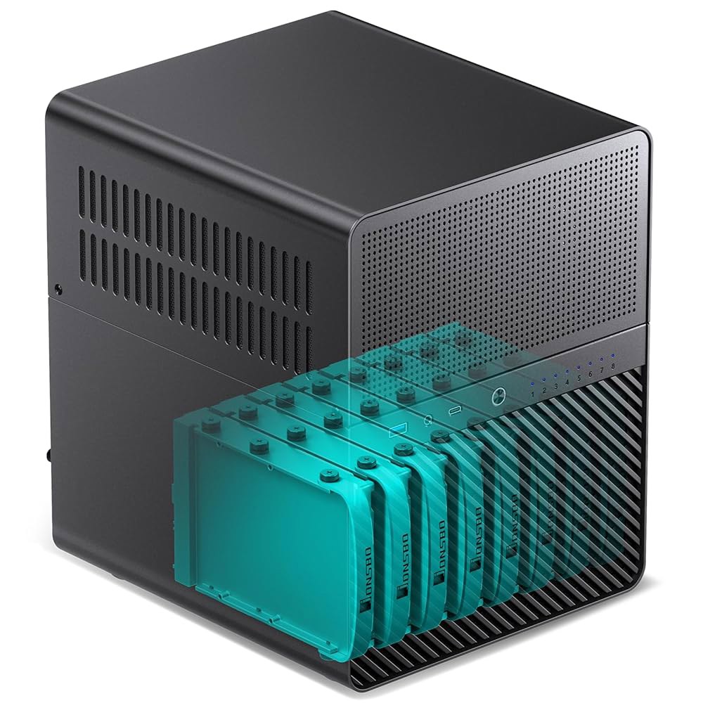JONSBO N3 미니 ITX NAS PC 섀시, 컴퓨터 케이스, 8HHD+1-SDD 디스크 베이 알루미늄, 철판 내장형 2x10cm 팬, 전원 지원 SFX105mm, 130mm - 상품 이미지