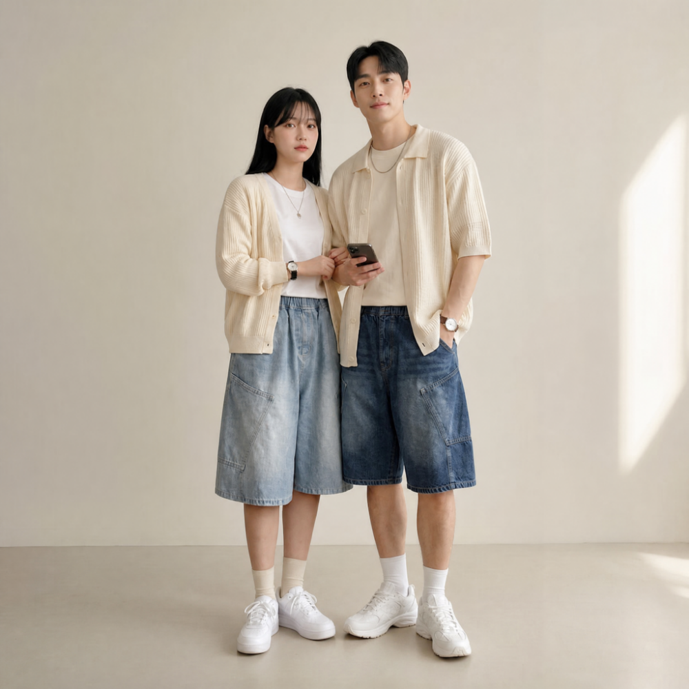 남자 여름 카고 데님 반바지 버뮤다팬츠 와이드 밴딩 청반바지 빅사이즈 - 상세 이미지 2