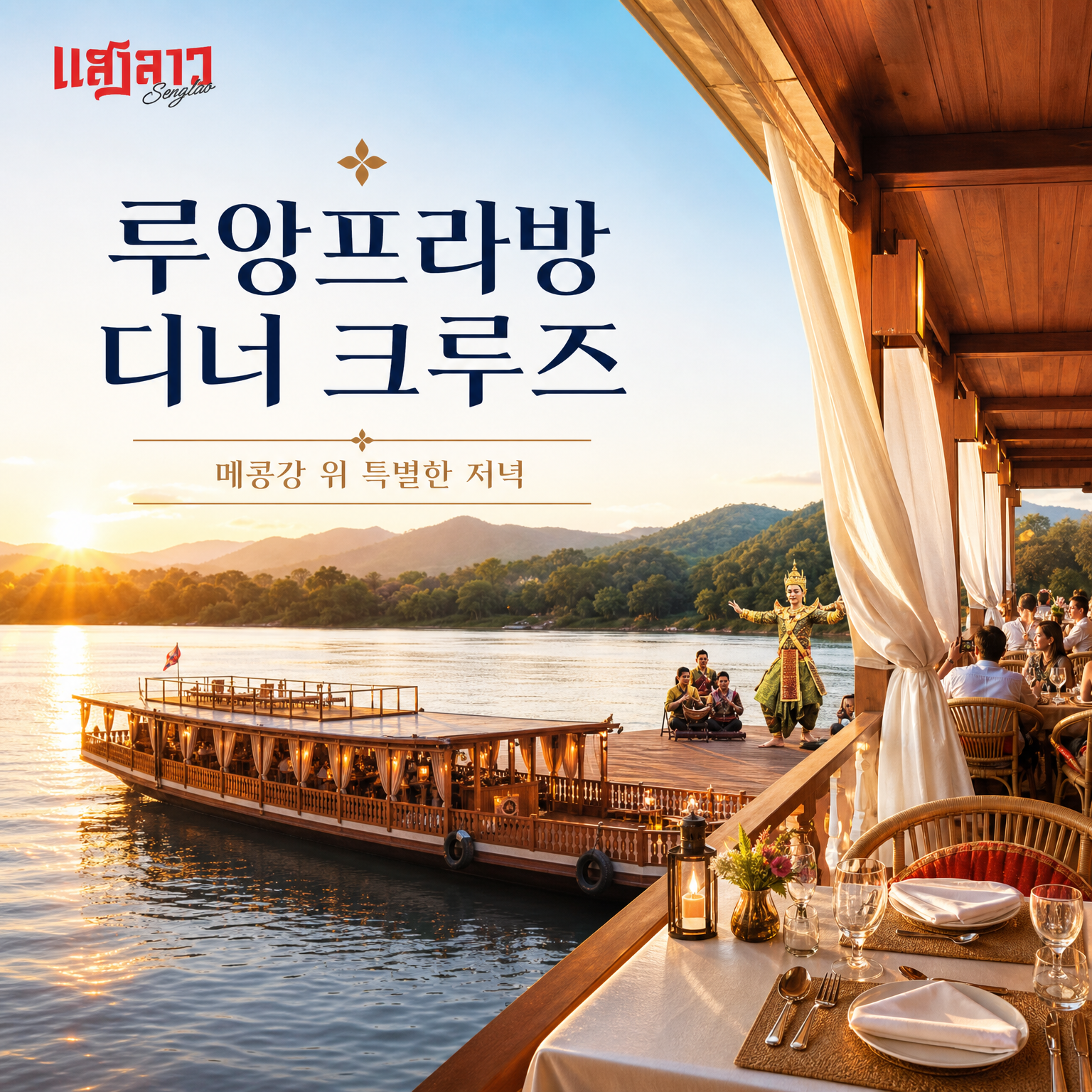 루앙프라방 디너 크루즈 메콩강 선셋 디너세트 전통공연 - 상품 이미지