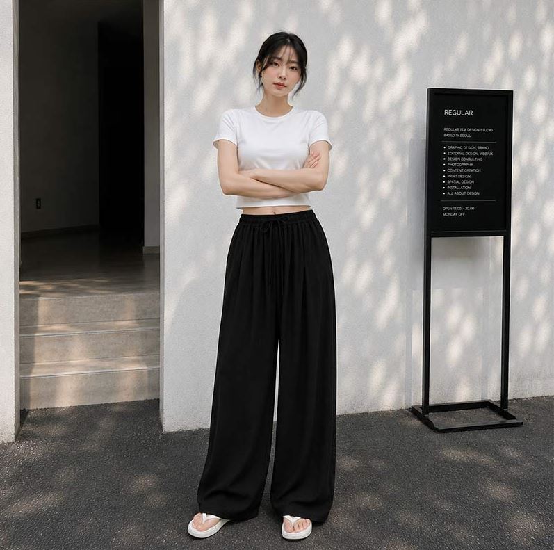 여자 여름 핀턱 휴양지룩 와이드 오버핏 긴바지 찰랑 쿨 밴딩 팬츠 - 상세 이미지 3