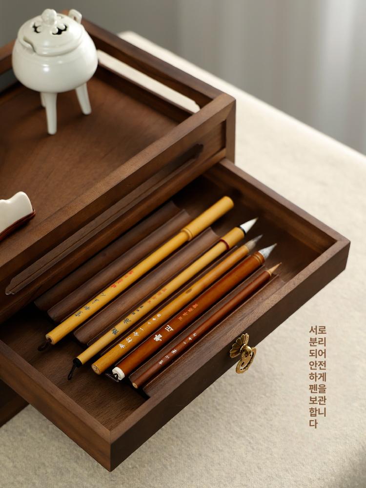 만년필 원목케이스 홀더 서랍 펜 연필 샤프 서재 장식 우아한 문성 호두나무 - 상세 이미지 3