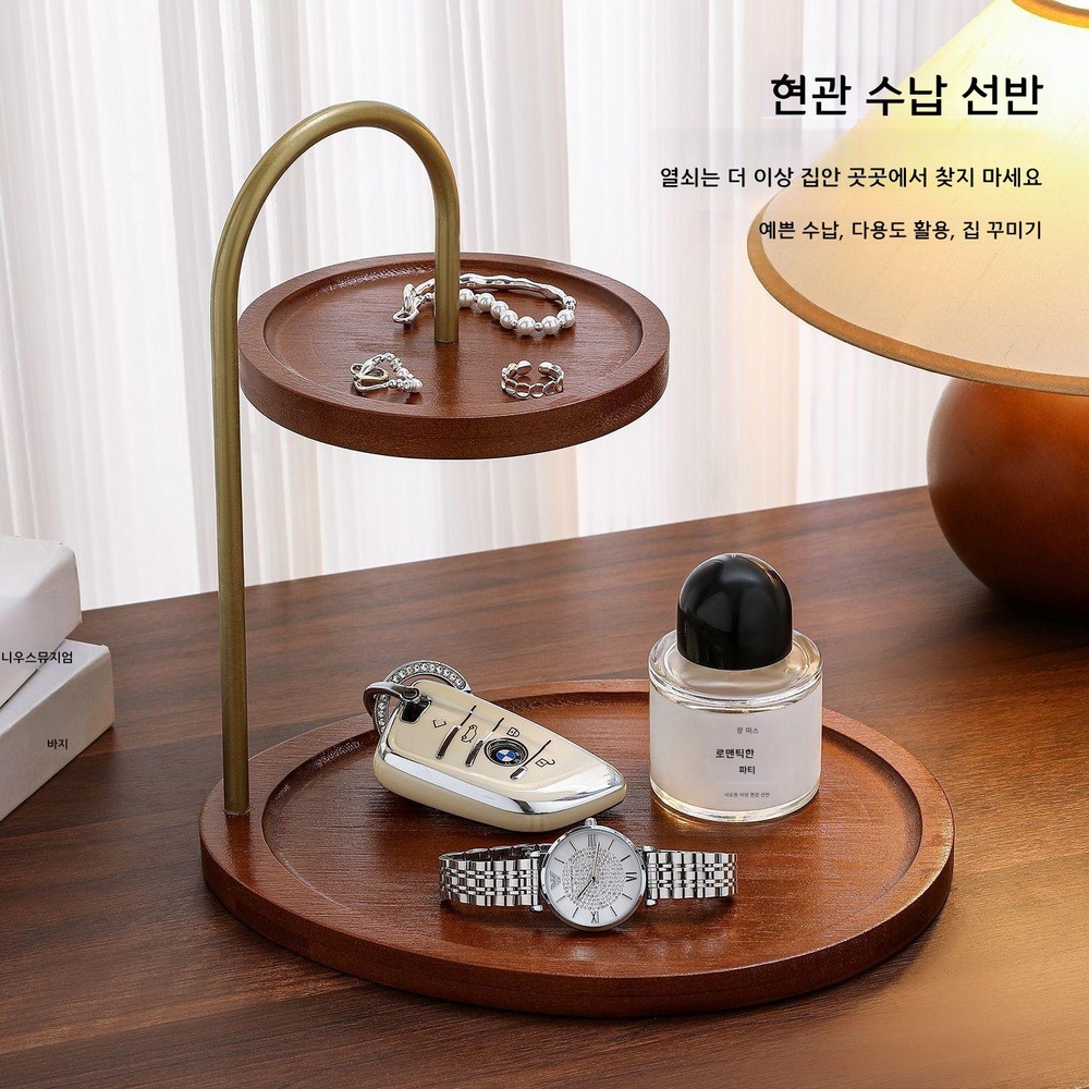 현관 선반 열쇠 보관함 월넛 색상 데스크탑 수납 천연 나무색 조롱박 - 상세 이미지 4
