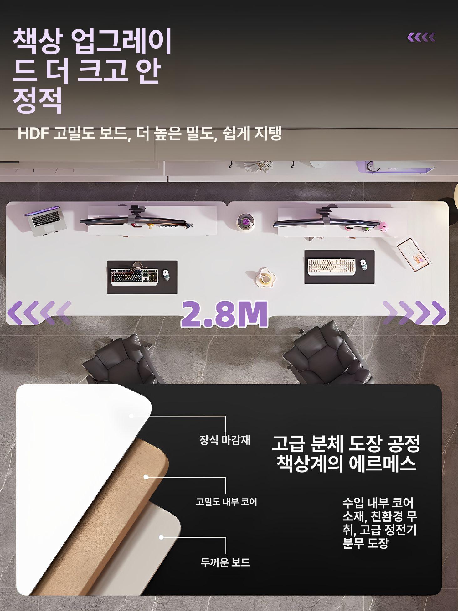 2인용 데스크블랙 타공형 800폭 컴퓨터 책상 브라이트문화이트 120cm 기본 CPU 홀더 - 상세 이미지 2