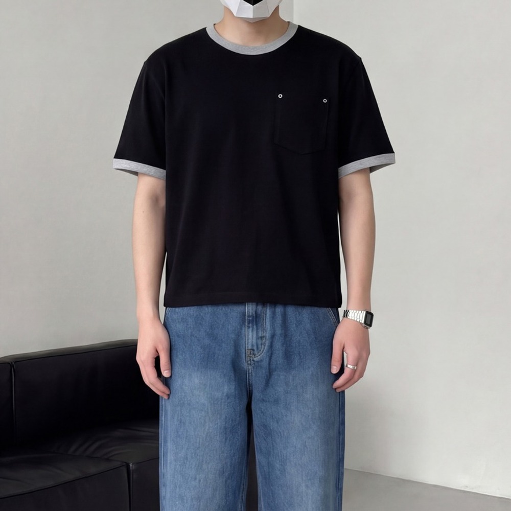 1+1 남자크롭반팔티 포켓반팔티 - 상품 이미지