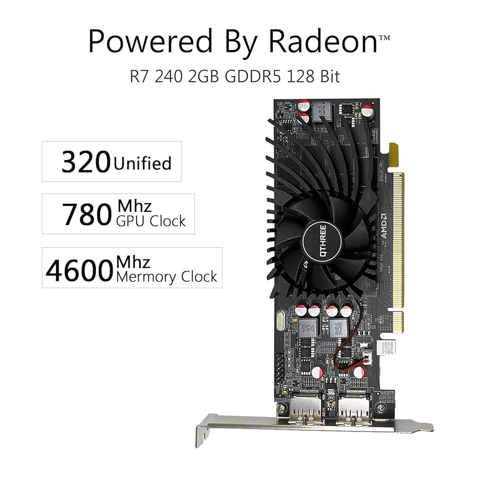 QTRI AMD Radeon R7 240 그래픽 카드, 2GB 128비트 GDDR5 메모리, PCI Express x8, 2배 HDMI, PC 오피스용 로우 프로파일 비디오 GPU - 상세 이미지 3